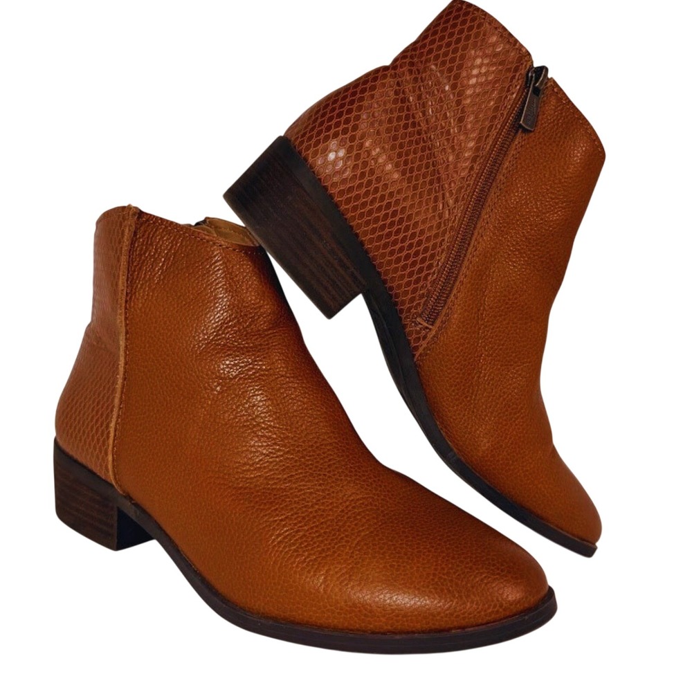 Sun Stone Jolene Cognac Brown Leather Western Ankle‎ Zip Boots Womens 8 JOLENE